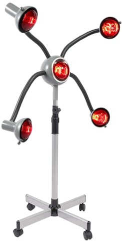 Torkhuvor för hår ，frisörsalong värmare，5-chef ir-lampa för frisering, med skyddande lampskärm, infraröd lampa, 40-80 C，infrarött ljus, 108-132 cm, höjd justerbar, vit färg
