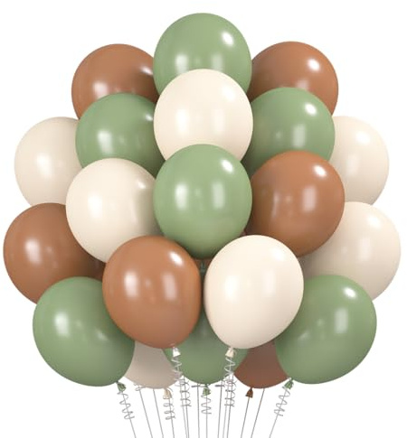 Luftballons Grün Beige Braun, 60 Stück Luftballons Geburtstag Grün Braune Luftballons Beige Braun Helium Ballons, Salbeigrün Latex Ballons für Geburtstag Hochzeit Dschungel Tropische Safari Party Deko