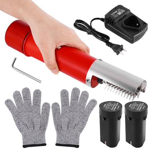 Cordless Electric Fish Scaler Remover, Powerful Fish Scraper Descaler Tool with Two 2000mAh Rechargeable Batteries, for Outdoor & Kitchen Use Efficient Fish Scale Cleaning (Red)