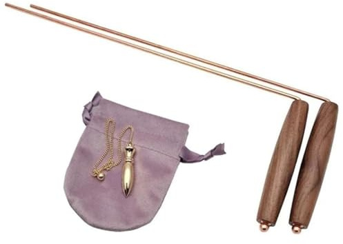 Baguettes de sourcier : 1 jeu de baguettes sourcier en cuivre à rotation douce avec manche en bois pour la sorcellerie aquatique, la chasse aux fantômes, la recherche d'objets, le paranormal