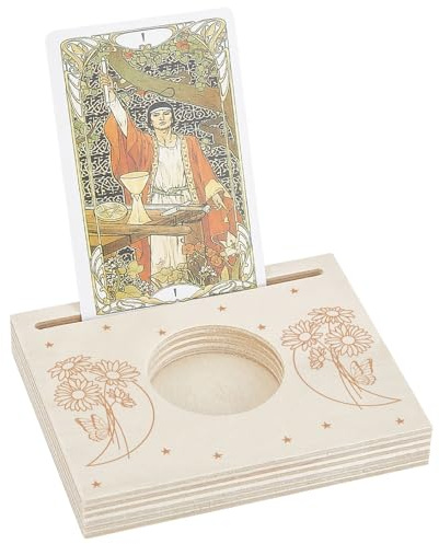 GORGECRAFT Soporte de Madera para Cartas de Tarot de 10x8cm Tallado con Diseño de Luna Y Girasol para Velas de Té Tarjetas de Adivinación Soportes para Exhibición Altar Wiccan Brujas Estuche