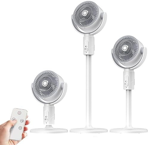 Ventilador de pie Kouamor silencioso con mando a distancia | 3 alturas regulables | 90° de oscilación | 27 dB ultra silencioso | 5 niveles + temporizador 8H | batería