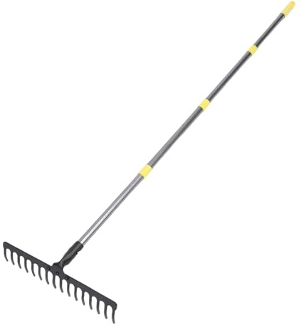 Zhangpu Rastrillo de jardín de 17 dientes, 165 cm de largo, rastrillo de jardín de metal para separar las hojas de tierra y desyerbar la hierba