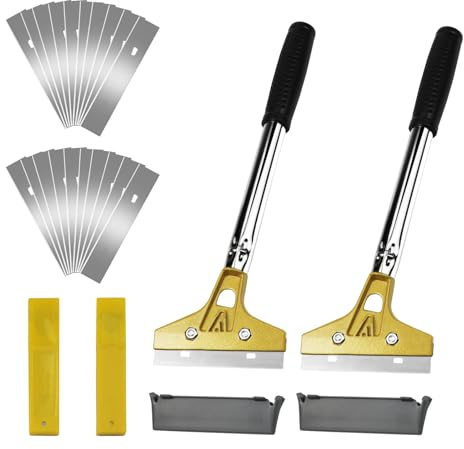 Grattoir Vitre avec 20 Lames, Grattoir Plaque Vitrocéramique Induction 30cm, Lames en Acier Au Carbone 100mm, pour Table de Cuisson, Carrelage, Papier Peint, Colle et Miroir