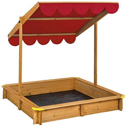 Tectake Bac à Sable en Bois pour Enfants Extérieur avec Couvercle Toit Réglable en Hauteur – Diverses Couleurs (Rouge)