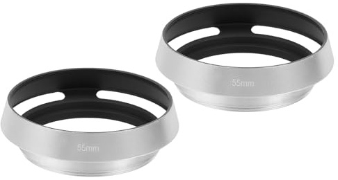 PATIKIL 2 Pezzi Paraluce 55mm Paraluce Universale in Metallo Argento | Traforato Curvato a Vite, per Fujifilm per Nikon per Pentax