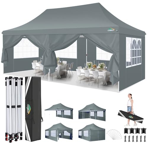 COBIZI Faltpavillon 3X6m Wasserdicht Stabil Pavillon 3x6m Partyzelt Faltbar | 3 Höhen, Anti-UV50+ Silberbeschichtet mit 6 Seitenwänden, 4 Sandsäcke, Gartenpavillon für Hochzeiten, Freien, Garten, Party.