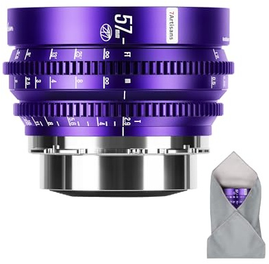 7artisans MF57 mm T2.9 Floral Bloom Art Series professionell bioobjektiv med explosiv bokeh-effekt, kompatibel med fullformat PL-fäste för kreativ fotografering och videomakning, lila