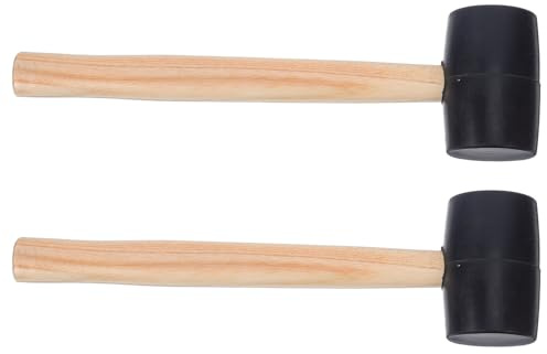 NOLITOY Mazo de Goma Blanda Mango de Madera, Pequeño Martillo para Baldosas y Camping, 2 Piezas, Herramienta Multiusos para Instalación de Suelos, Carpintería y Manualidades