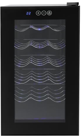 Nevera de vino independiente con 18 botellas de 46 litros, iluminación LED, enfriador de vino de 8 a 18 ℃, nevera con 5 estantes ondulados, 55 W, refrigerador de vino para apartamentos, oficinas