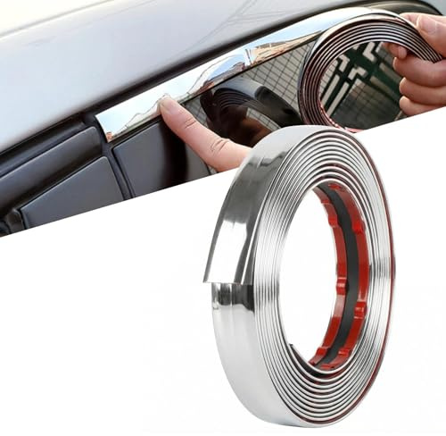 Eulihent Chrom Zierleiste Auto Chromleiste 20mm x 5m Zierleisten Selbstklebend Chromzierleiste Universal Silber Wandleisten mit Schutzfolie für Auto Karosserie Fenster Außen Dekoration