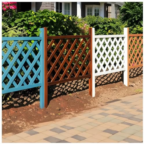Clôture De Jardin Décorative En Treillage Bois — Barrière Bordure Extérieure Terrasses, Massifs Floraux Et Potagers — Idéale Le Jardin Et La Délimitation Des Parterres.(Blue)