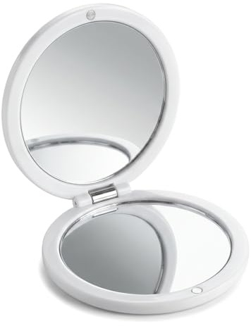 Espejo de Maquillaje Pequeño de Bolsillo, Espejo Compacto Plegable de Doble Cara 1X/Aumento, Espejo Portátil Magnético Redondo 7.5x7.5cm, Espejo de Viaje Elegante para Mujer, Blanco