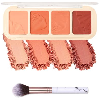 Juego de paleta de colorete mate de 4 colores con pincel, rosa, rojo, naranja y rubor