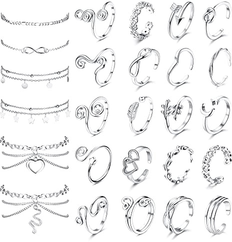 Kakonia Anillo Pie Pulsera Tobilleras de Plata Oro para Mujer Ajustable Abierto Anillos para Dedo Tobillera Impermeable Tobillera Pulsera Anillo Pie de Mujer Tobilleras Joyería Para Pies de Playa -S
