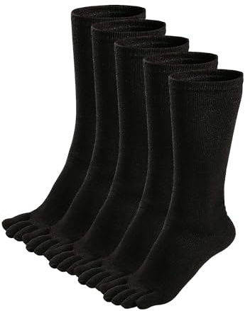 ZAKASA Mens Toe Socks Athletic Running Cushion Five Finger Cotton Crew Socks