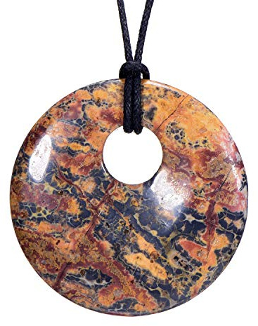 Morella Women's Necklace 31.5 inch - 80 cm gem-Stone Donut Pendant Leopard Jasper in a Velvet Bag