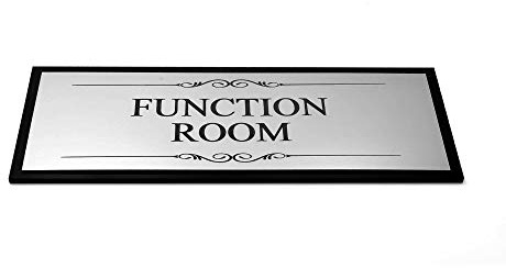 OriginDesigned Function Room Door Sign, Adhesive Plaque, Stylish Metallic Silver and Black - Acrylic (Size 19.5cm x 7.6cm) supplied with adhesive strips