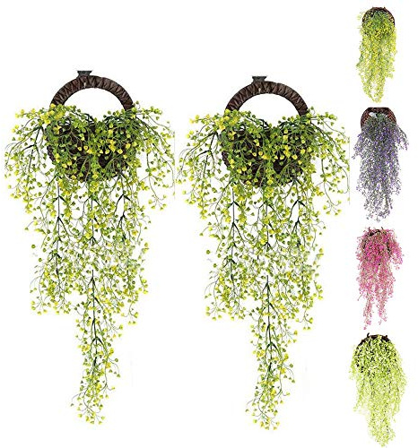 Eyands 2pcs Artificial Hanging Vine Plants - Outdoor Indoor Fake Hanging Plants for Wall Hang Garland Porch Patio Arch Balcony Basket Garden Party Wedding (Yellow Artificial Ivy)