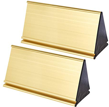 NBEADS 1 Juego de Soporte de Placa de Nombre de Metal, Soporte de Exhibición de Nombre Dorado de Aleación de Aluminio Triangular de Doble Cara de 8.4x20 cm para la Fabricación de Placa de Señal
