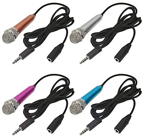 4pcs Mini Microphone Vocal Portable Mini Microphone pour Ordinateur Portable Mobile, 4 Couleurs, Microphones Vocal Professionnel, Microphones à Main Mobile pour Chant de Scène, Karaoké et Parler