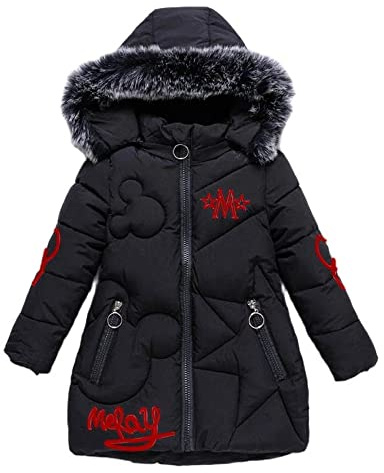 Lengender 2021 Nouveau Hiver Doudoune Enfant Fille Veste Blouson Epaisse Coupe-Vent Manteau Rembourré à Capuche Fourrure (FR/ES, Numérique, 110, Taille normale, Noir)