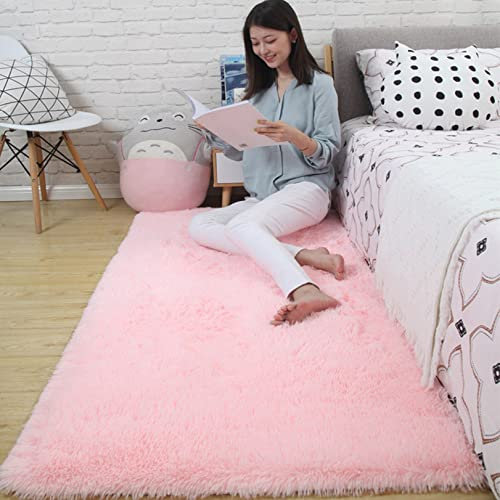 CHBIN Hochflor 200x300cm Carpet Wohnzimmer Nachahmung Wolle Teppich Fellteppich Longhair Einfach zu Säubern für Bettvorleger Sofa Matte Oder Schlafzimmmer Deko Usw, Pink