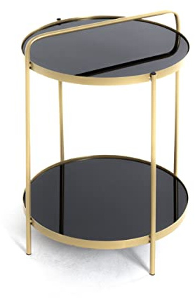 HAKU Couchtisch rund Beistelltisch mit Glasplatte Gold schwarz Metall Sicherheitsglas 5 mm - Maße: H 51 x Ø 38 cm Style: Art Deco