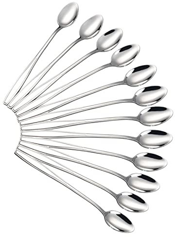 Set de 12 Cucchiai da Latte,Acciaio Inox Cucchiaini a stelo lungo,Cucchiaio da caffè Set per tè Freddo Dessert Cocktail Gelato Sundae
