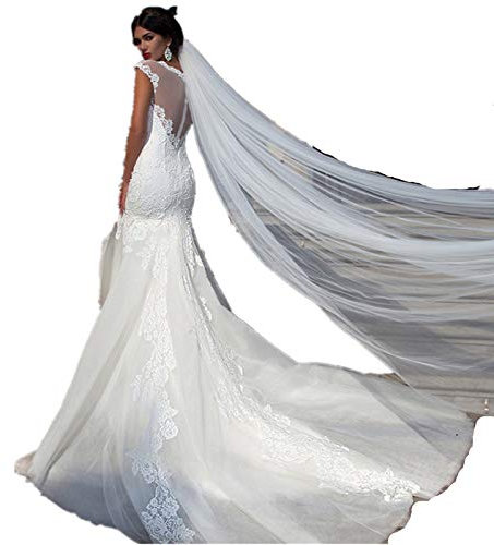 Kathedrale Brautschleier 3/5/10 Meter Lang Brautschleier Mit Kamm Einstufig Weiß Elfenbeinfarben Elegant Schnittkanten Tüll Weich Schöne Hochzeitsaccessoires Für Die Braut,Elfenbein,3M