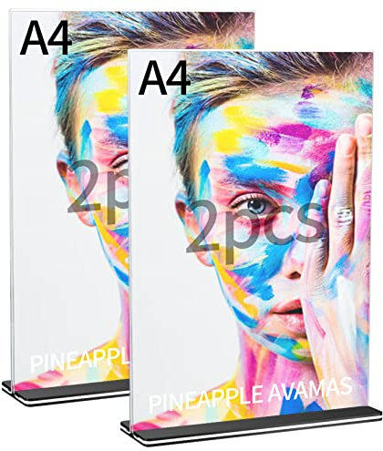 QOOSIKICC 2 Stück A4 Acryl Tischaufsteller Ständer, Menükartenhalter, Werbeaufsteller Ständer, Acrylständer für Fotos, Büro, Restaurant, Cafe, Shop