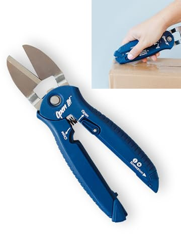 Zibra Open-It! All-in-one Tool, Heavy Duty Scissors, Box Cutter, Screwdriver, Package Opener, Blue