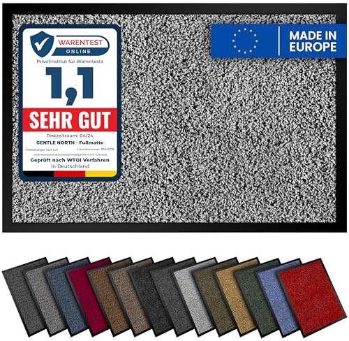 Gentle North Hochwertige Fußmatte hell grau 50x75cm groß für Innen & Außen - Schmutzfangmatte rutschfest, waschbar & wetterfest - Fussmatte für Eingangsbereich & Aussenbereich - Läufer Flur dünn