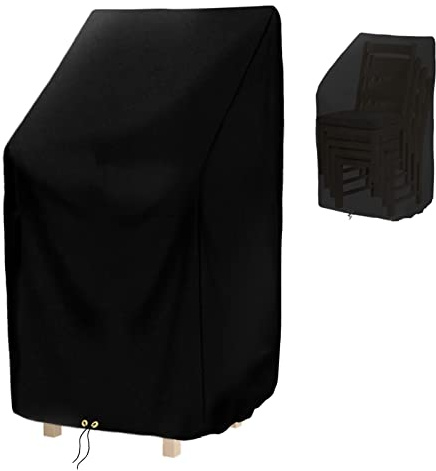 RICHIE Garden Stacking Chair Covers Waterproof, Garden Chair Covers for Stackable Chairs, Windproof, Anti-UV Heavy Duty 420D Oxford Fabric Reclining Outdoor Patio Chair Cover 68x96x110/150cm - Black