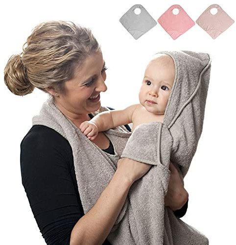 Tyuodna serviette pour bébé avec capuche et tablier, serviette en coton douce et absorbante, mains libres, cadeaux personnalisés pour garçons et filles (gris)