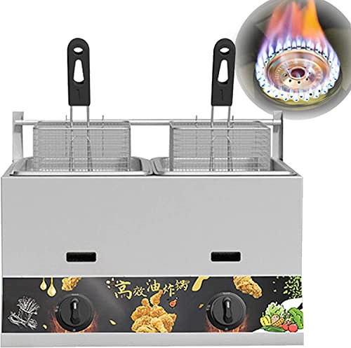 Friteuse à gaz sur le dessus pour la maison et le commerce, friteuse GPL commerciale de 23 L, contrôle de la température sur pied, puissance de feu réglable, acier inoxydable amovible et lavable