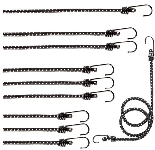 COM-FOUR® Lot de 10 Sangles élastiques avec Bandes réfléchissantes - Sangles à Bagages en Quatre Tailles - extenseur avec Crochet - Sangles élastiques pour la Fixation du Chargement