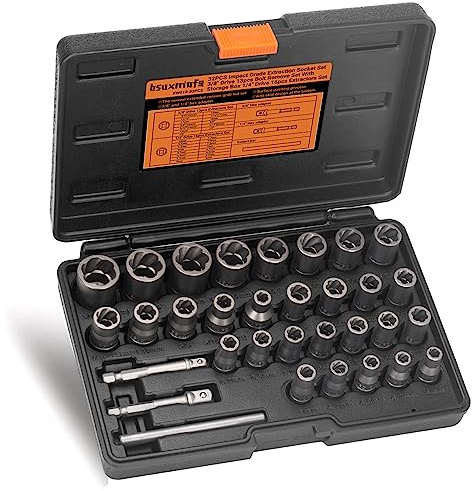 BSUXMAFG Upgrade Bolt Extractor Set, 32PCS Impact Bolt & Nut Remover Set, Stripped Lug Nut Remover, Extraction Socket Set for Removing Damaged, Frozen, Rusted, Rounded-Off Bolts, Nuts & Screws