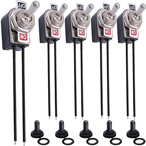 MKBKLLJY 5 interruttori a levetta SPST a 2 posizioni a scatto on/off, 6 A AC 125 V/10 A CC, 12 V, mini interruttore a levetta con filo di collegamento, per auto, barca, camper