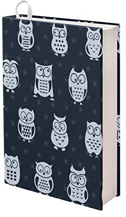 Kuiaobaty Niedliche Eulen-Sterne-Buchhüllen für Kinderbuch, schwarzer Stoff-Buchschutz für Roman, Bibelstandardgröße, 27,9 x 21,4 cm