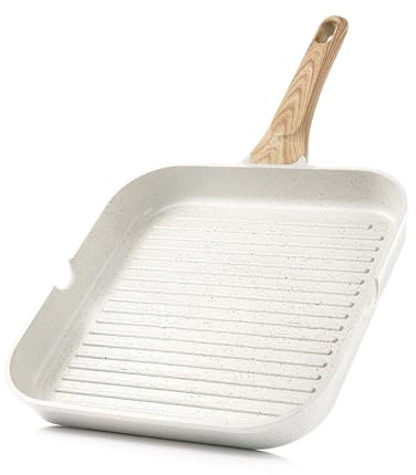 SENSARTE Nonstick Ceramic Grill Pan for Stove Tops, Versatile Square Grilling Pan with Pour Spouts, Durable Grill Skillet for All Stoves, Steak Bacon Pan, Non Toxic-PTFE,PFAS,PFOA Free, 11 Inch