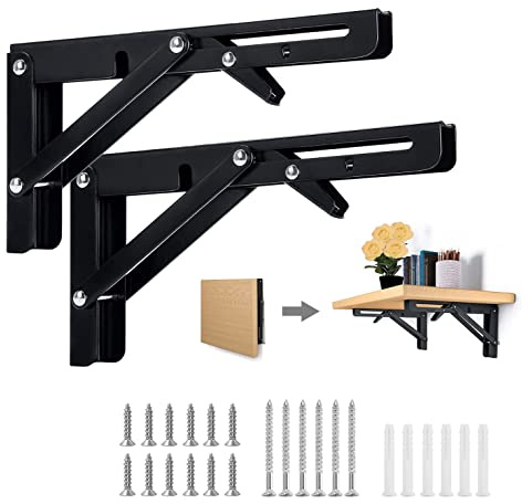 XIATIAN Escuadras Abatibles 300 mm, 2 Piezas Escuadras para Estanterias | Soporte Estanteria Pared Carga Máxima de 60 kg, Estanterias Plegables Bisagras Abatibles para Mesa Plegable Pared
