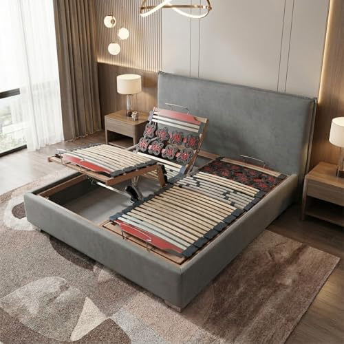SARDAMATERASSI - Letto motorizzato matrimoniale Alkantara grigio rete elettrica movimenti indipendenti