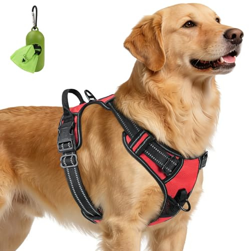 Joytale Anti-Traction Harnais Très Grand Chien, Rouge, XL | Coupe ajustée & réglable, rembourré & confortable, 2 points d'attache (avant & arrière), poignée pratique, pour promenade