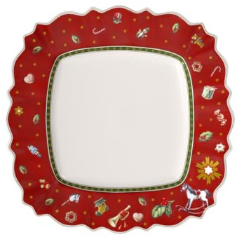 Villeroy & Boch Toys Delight Speiseteller eckig, festlicher Speiseteller für jeden Anlass, Premium Porzellan, rot, bunt, mikrowellensicher