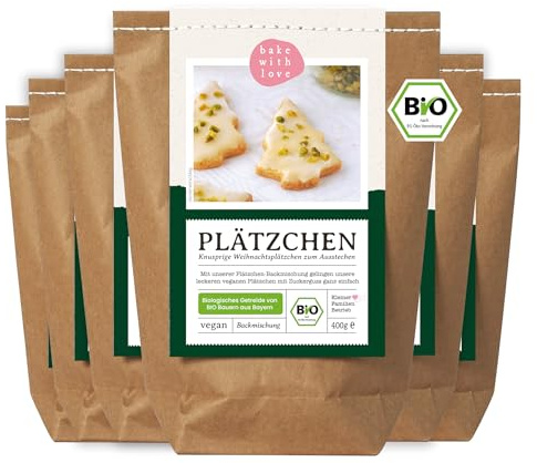Plätzchen Bio Backmischung | Weihnachtsplätzchen Kekse mit Zuckerguss zum Ausstechen | veganes Weihnachtsgebäck (6er Pack)