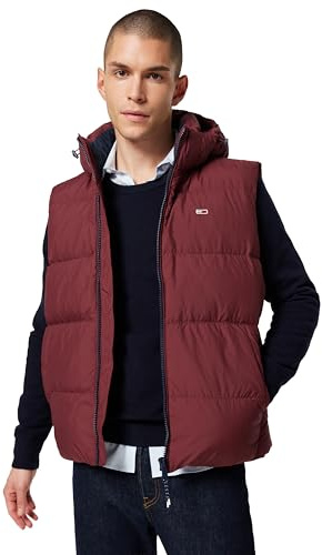 Tommy Jeans Chaleco Hombre Essential Down Vest con Capucha, Rojo (Deep Rouge), XXL