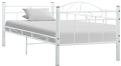 BUKSCYJS Bettrahmen,Bettlattenrost,Plattformbett,Tagesbett-Rahmen Weiß Metall 90×200 cmGeräuschlos, einfache Installation, geeignet für Schlafzimmer