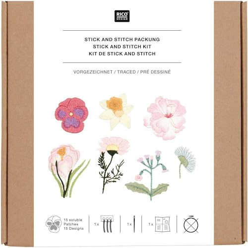 Rico Design Stick and Stitch Stickpackung Frühlingsblumen vorgezeichnet
