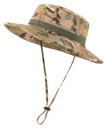 Zylioo XXL-3XL Camo Sonnenhut Für Großen Kopf,Military Tactical Safari Buschhut Boonie Hat,Woodland 'Junglescout' Breiter Krempe Wanderhut für Outdoor Camping